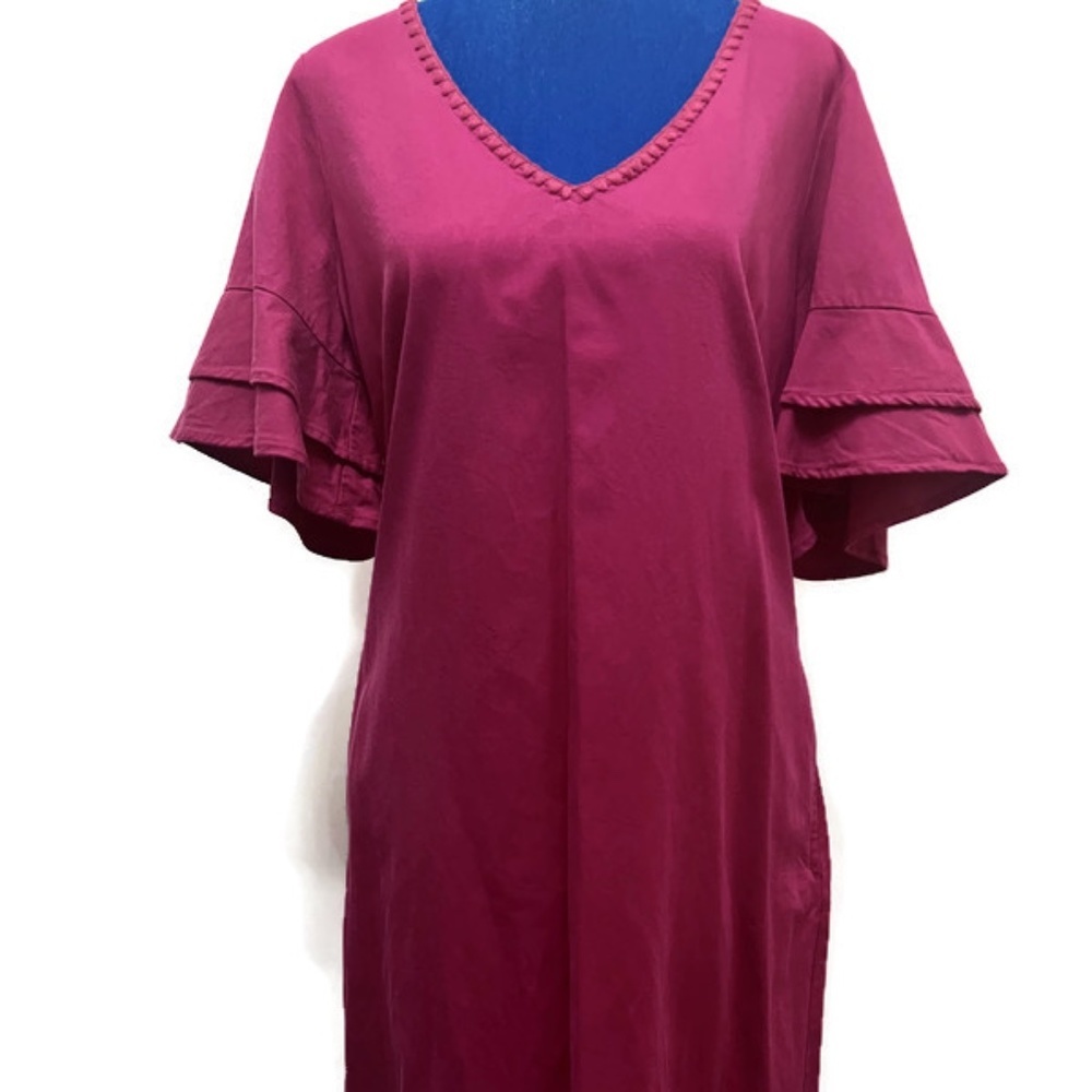 Tommy Bahama Embroidered Ruffle Sleeve Shift Dress V Neck Pink S